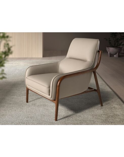 Fauteuil aux accoudoirs en cuir au design moderne avec assise et dossier noyer/vison - 72x90x90 cm