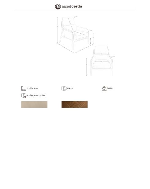 Fauteuil aux accoudoirs en cuir au design moderne avec assise et dossier noyer/vison - 72x90x90 cm