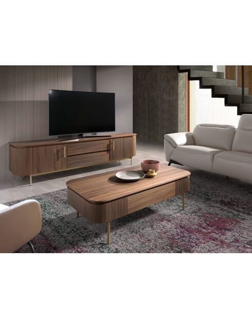 Tavolino rettangolare in noce/oro - 120x60x37 cm