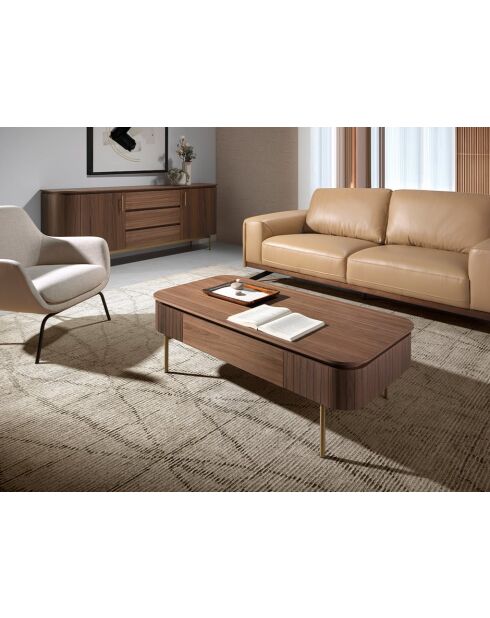Tavolino rettangolare in noce/oro - 120x60x37 cm