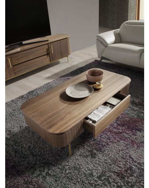 Tavolino rettangolare in noce/oro - 120x60x37 cm