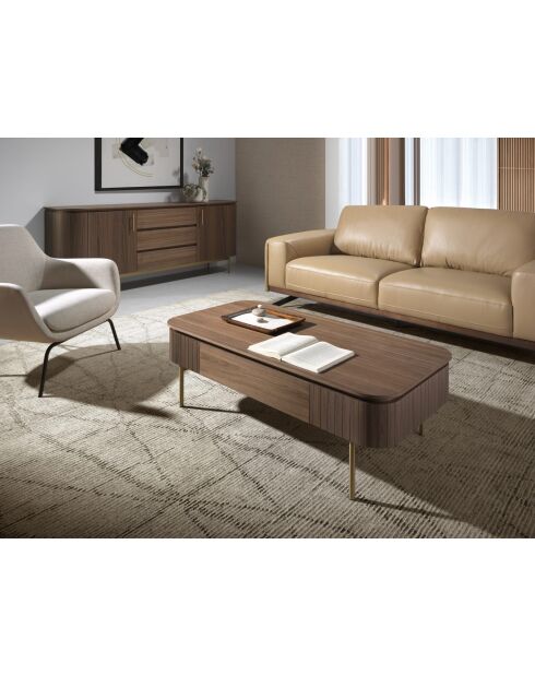 Tavolino rettangolare in noce/oro - 120x60x37 cm
