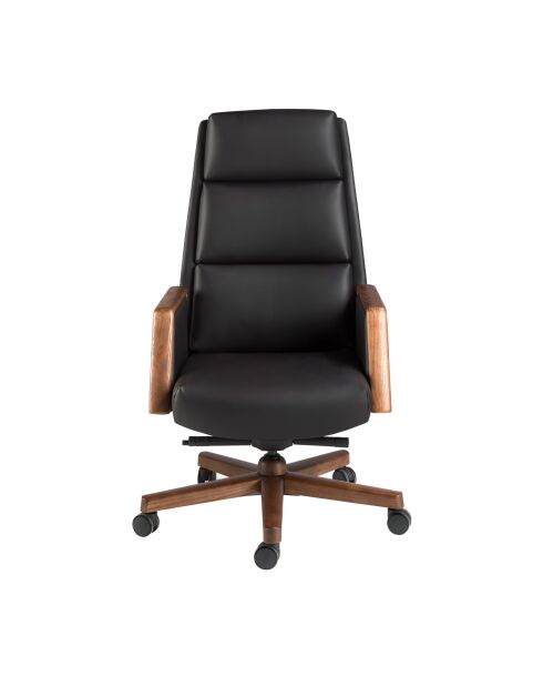 Fauteuil de bureau en cuir pivotant moderne avec assise et dossier noyer/noir - 68x70x120 cm