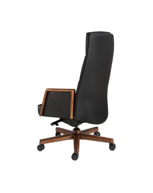 Fauteuil de bureau en cuir pivotant moderne avec assise et dossier noyer/noir - 68x70x120 cm