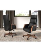 Fauteuil de bureau en cuir pivotant moderne avec assise et dossier noyer/noir - 68x70x120 cm
