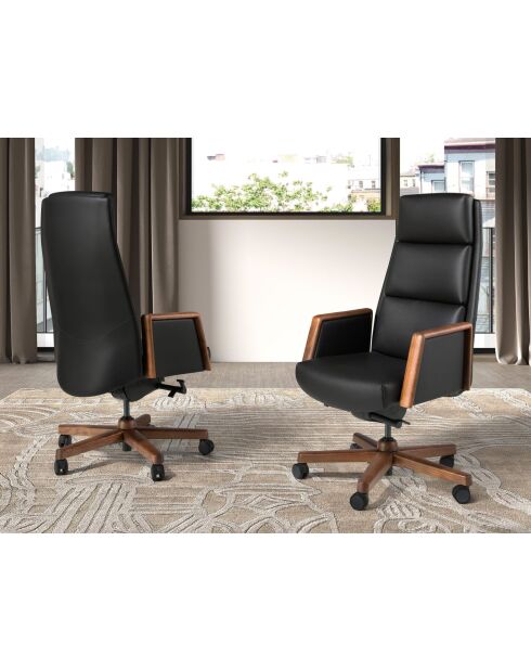 Fauteuil de bureau en cuir pivotant moderne avec assise et dossier noyer/noir - 68x70x120 cm