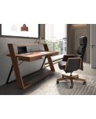 Fauteuil de bureau en cuir pivotant moderne avec assise et dossier noyer/noir - 68x70x120 cm