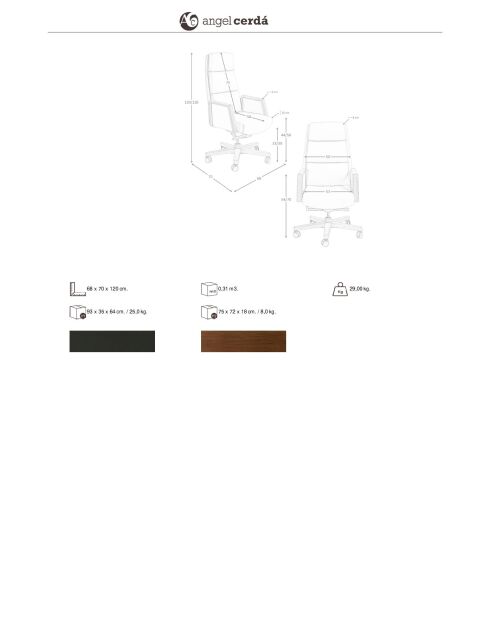 Fauteuil de bureau en cuir pivotant moderne avec assise et dossier noyer/noir - 68x70x120 cm