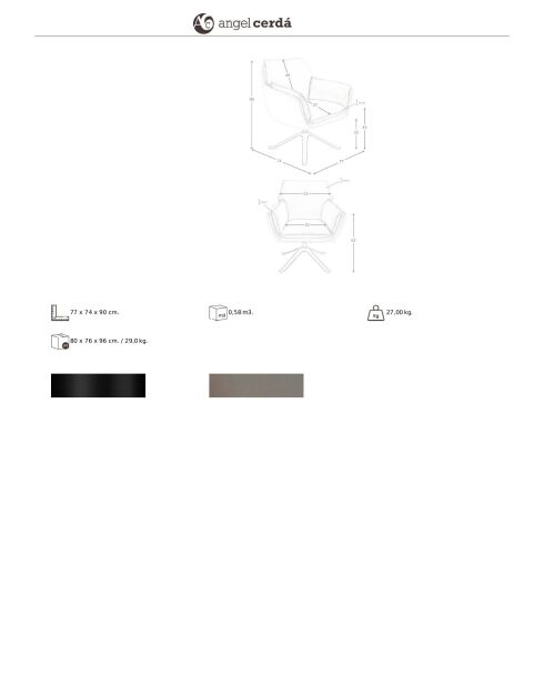 Fauteuil pivotant en cuir au design moderne gris/noir - 77x74x90 cm