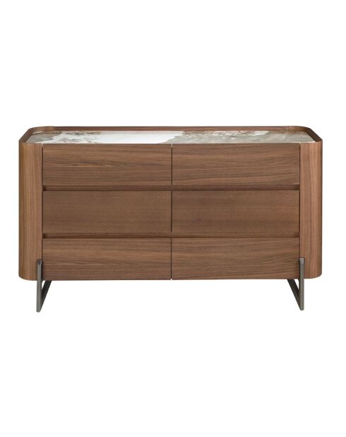 Commode au design moderne blanc/acier foncé/noyer - 145x45x78 cm