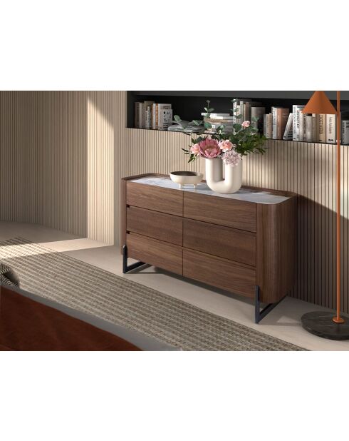 Commode au design moderne blanc/acier foncé/noyer - 145x45x78 cm