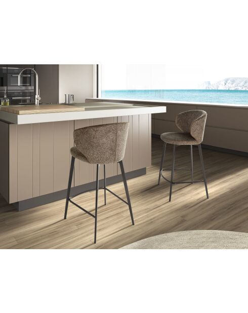 Tabouret de bar au design moderne avec assise et dossier brun marbré/gris anthracite - 52x48x92 cm