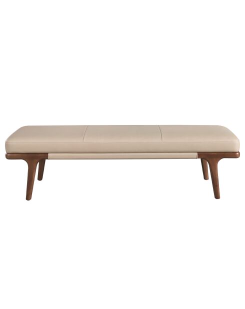 Moderner Hocker aus Kunstleder mit Sitzbezug aus Nerz/dunklem Nussbaum - 162x50x43 cm