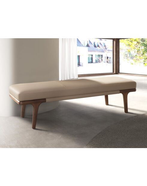 Moderner Hocker aus Kunstleder mit Sitzbezug aus Nerz/dunklem Nussbaum - 162x50x43 cm