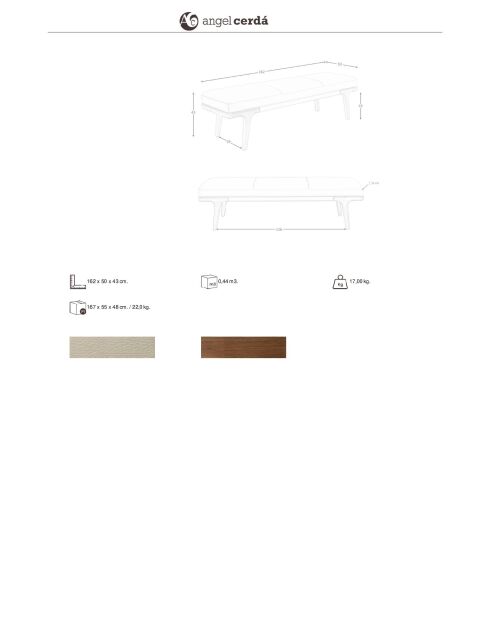 Moderne kunstleren kruk met zitting bekleed met nerts/donker walnoot - 162x50x43 cm