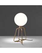 Tafellamp met gouden stalen behuizing en wit getinte glazen lamp. wit/goud - 16,5x16,5x35,5 cm
