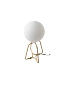 Tafellamp met gouden stalen behuizing en wit getinte glazen lamp. wit/goud - 16,5x16,5x35,5 cm