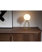 Tafellamp met gouden stalen behuizing en wit getinte glazen lamp. wit/goud - 16,5x16,5x35,5 cm