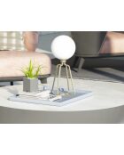 Tafellamp met gouden stalen behuizing en wit getinte glazen lamp. wit/goud - 16,5x16,5x35,5 cm