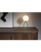 Tafellamp met gouden stalen behuizing en wit getinte glazen lamp. wit/goud - 16,5x16,5x35,5 cm