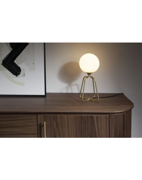 Tischlampe mit goldenem Stahlkörper und weiß getöntem Glaskolben. Weiß/Gold - 16,5 x 16,5 x 35,5 cm