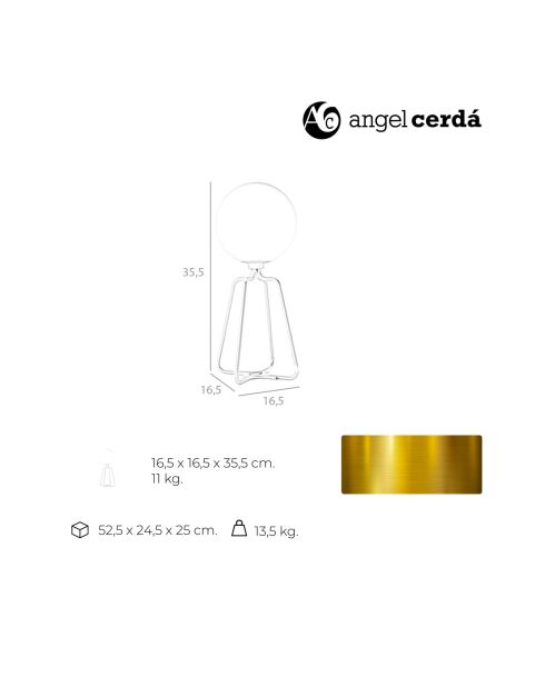 Tafellamp met gouden stalen behuizing en wit getinte glazen lamp. wit/goud - 16,5x16,5x35,5 cm
