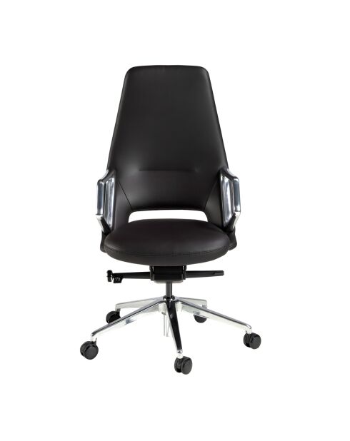 Fauteuil de bureau en cuir pivotant moderne avec assise et dossier noir/acier - 57x68x113 cm