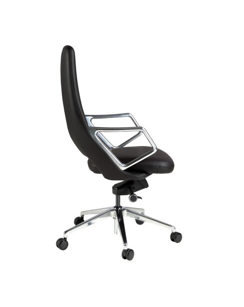 Fauteuil de bureau en cuir pivotant moderne avec assise et dossier noir/acier - 57x68x113 cm