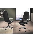 Fauteuil de bureau en cuir pivotant moderne avec assise et dossier noir/acier - 57x68x113 cm