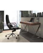 Fauteuil de bureau en cuir pivotant moderne avec assise et dossier noir/acier - 57x68x113 cm