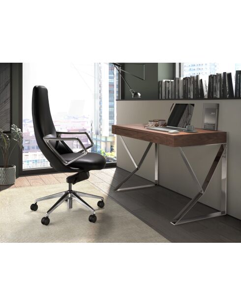 Fauteuil de bureau en cuir pivotant moderne avec assise et dossier noir/acier - 57x68x113 cm