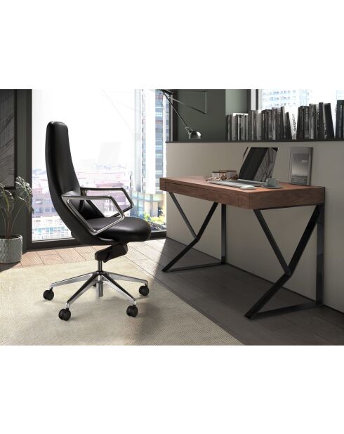 Fauteuil de bureau en cuir pivotant moderne avec assise et dossier noir/acier - 57x68x113 cm
