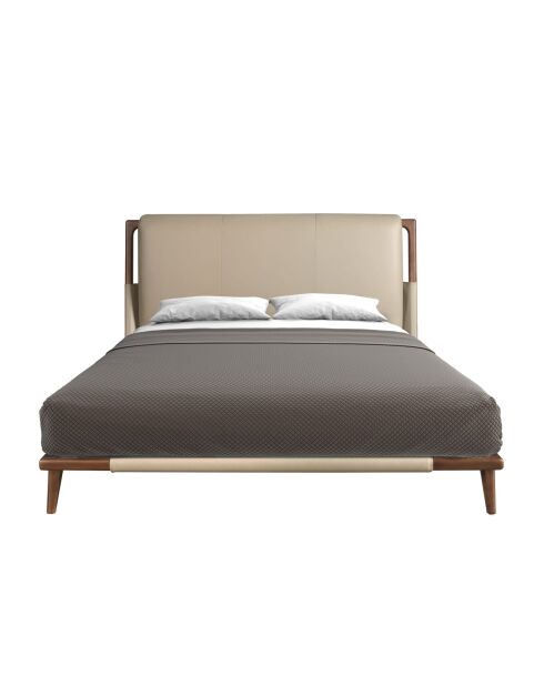 Doppelbett in modernem Nerz-/dunklem Nussbaumdesign - 188x216x120 cm.