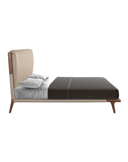 Doppelbett in modernem Nerz-/dunklem Nussbaumdesign - 188x216x120 cm.
