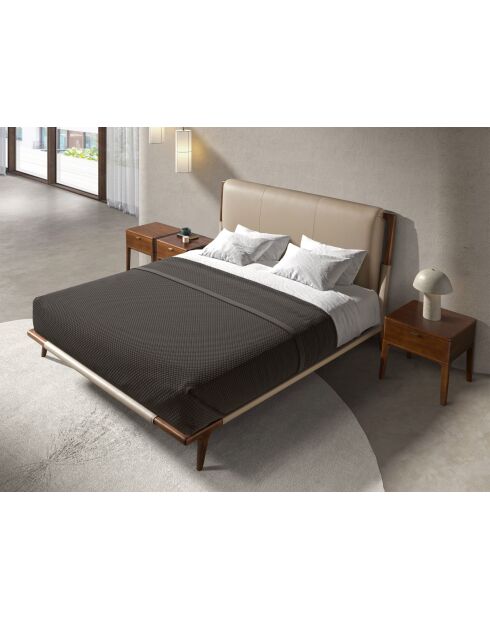 Doppelbett in modernem Nerz-/dunklem Nussbaumdesign - 188x216x120 cm.