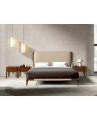 Doppelbett in modernem Nerz-/dunklem Nussbaumdesign - 188x216x120 cm.
