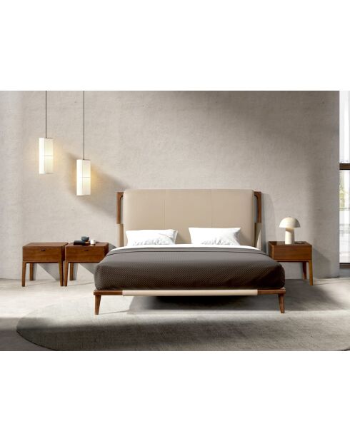 Doppelbett in modernem Nerz-/dunklem Nussbaumdesign - 188x216x120 cm.