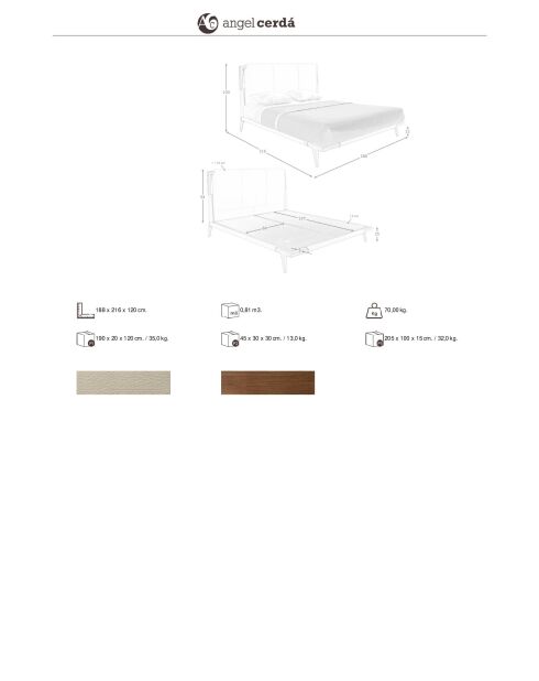 Doppelbett in modernem Nerz-/dunklem Nussbaumdesign - 188x216x120 cm.