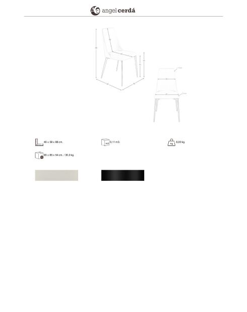 Chaise au design moderne en cuir avec assise et dossier gris clair/noir - 46 x 58 x 88 cm