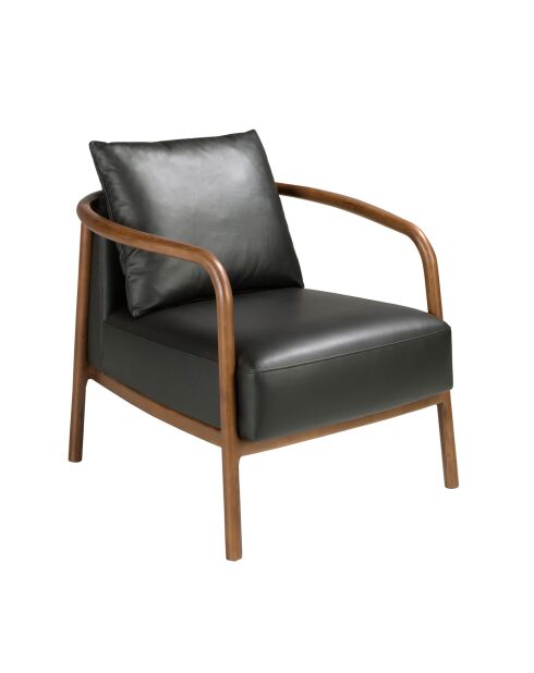Fauteuil aux accoudoirs en cuir au design moderne avec assise et dossier noyer/noir - 75x81x80 cm