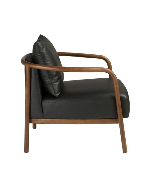 Fauteuil aux accoudoirs en cuir au design moderne avec assise et dossier noyer/noir - 75x81x80 cm