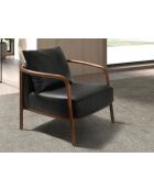 Fauteuil aux accoudoirs en cuir au design moderne avec assise et dossier noyer/noir - 75x81x80 cm