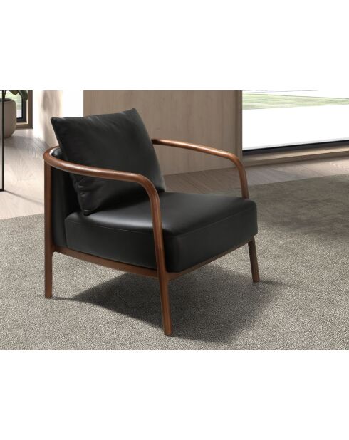 Fauteuil aux accoudoirs en cuir au design moderne avec assise et dossier noyer/noir - 75x81x80 cm