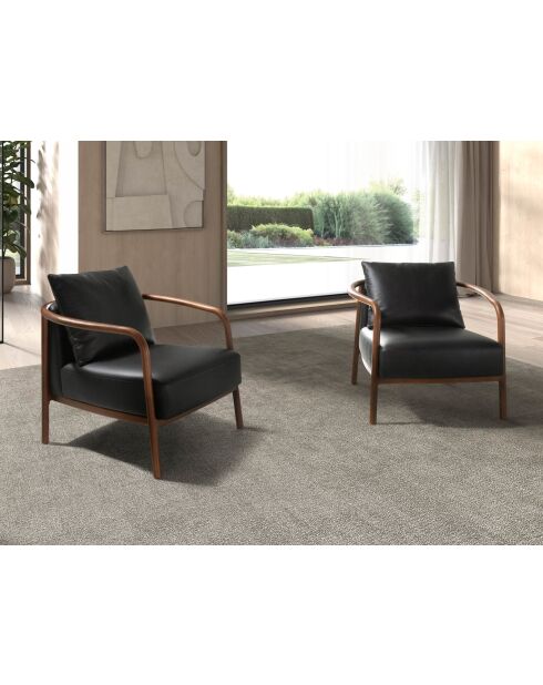 Fauteuil aux accoudoirs en cuir au design moderne avec assise et dossier noyer/noir - 75x81x80 cm