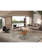 Fauteuil aux accoudoirs en cuir au design moderne avec assise et dossier noyer/noir - 75x81x80 cm