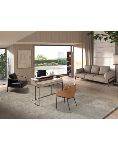 Fauteuil aux accoudoirs en cuir au design moderne avec assise et dossier noyer/noir - 75x81x80 cm