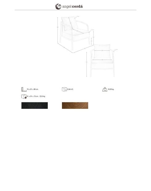 Fauteuil aux accoudoirs en cuir au design moderne avec assise et dossier noyer/noir - 75x81x80 cm