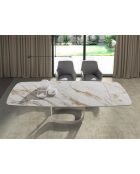 Ausziehbarer ovaler Esstisch aus weißem und sandfarbenem Porzellanmarmor - 180x90x76 cm