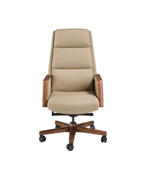 Fauteuil de bureau en cuir pivotant moderne avec assise et dossier noyer/vison - 68x70x120 cm