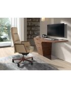 Fauteuil de bureau en cuir pivotant moderne avec assise et dossier noyer/vison - 68x70x120 cm